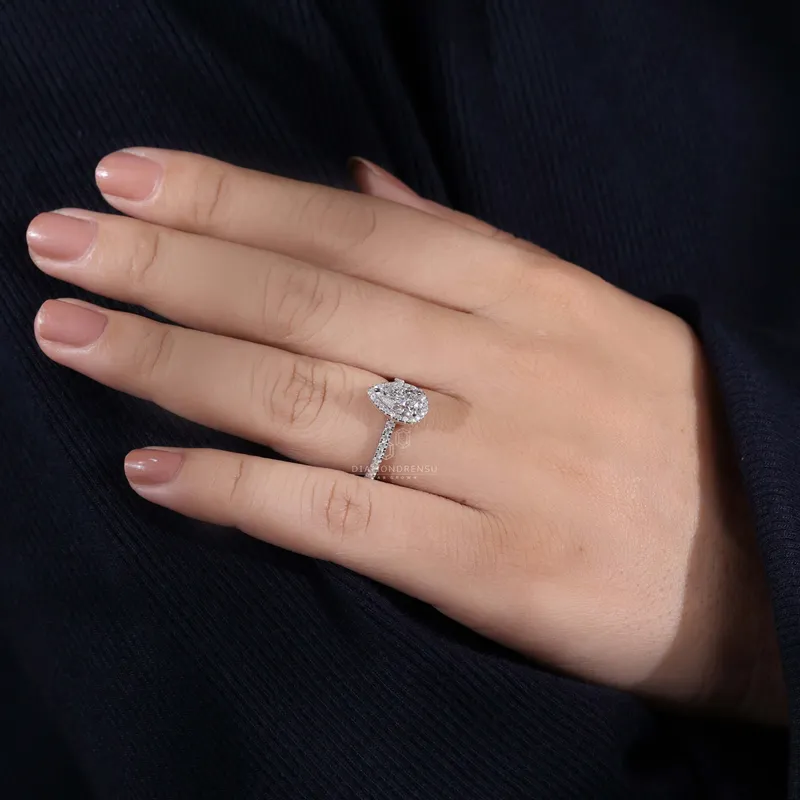 1 carat Pear Shaped Diamond Ring, Pear Lab Grown Diamond Halo Engagement Ring view 8