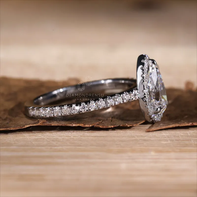 1 carat Pear Shaped Diamond Ring, Pear Lab Grown Diamond Halo Engagement Ring view 6