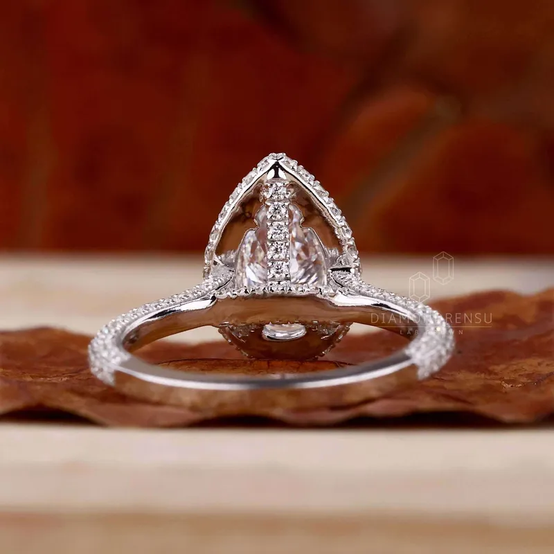 1.0 CT Pear Cut Three Sided Pave Set Lab Grown Diamond Engagement Ring view 3