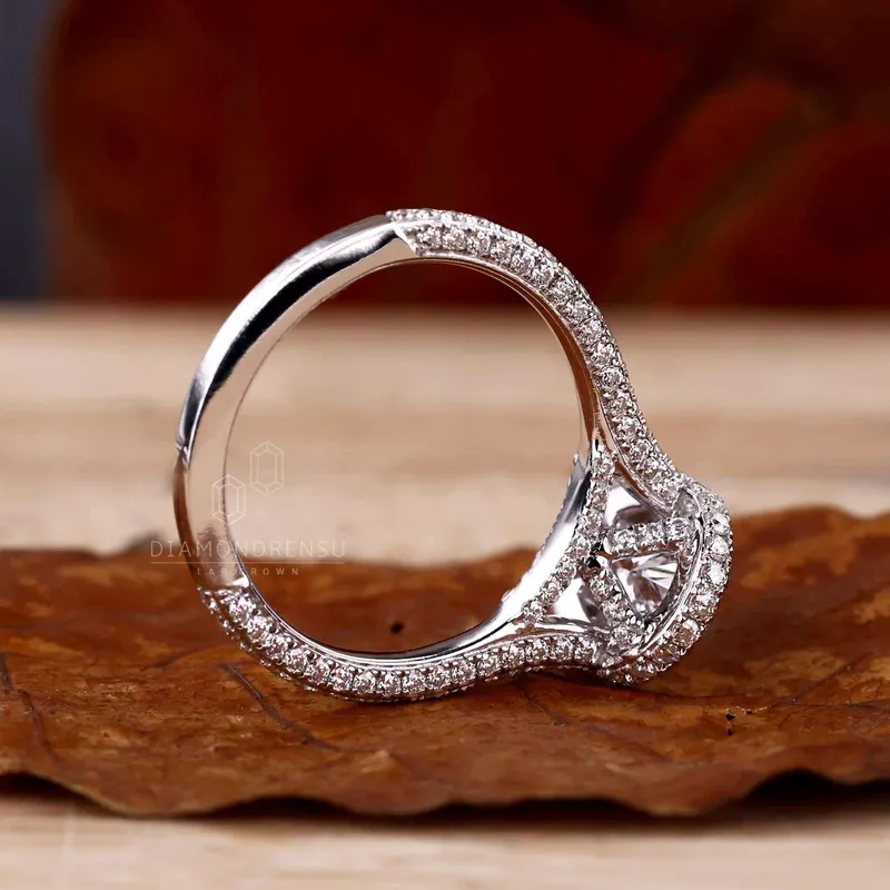 1.0 CT Pear Cut Three Sided Pave Set Lab Grown Diamond Engagement Ring view 6