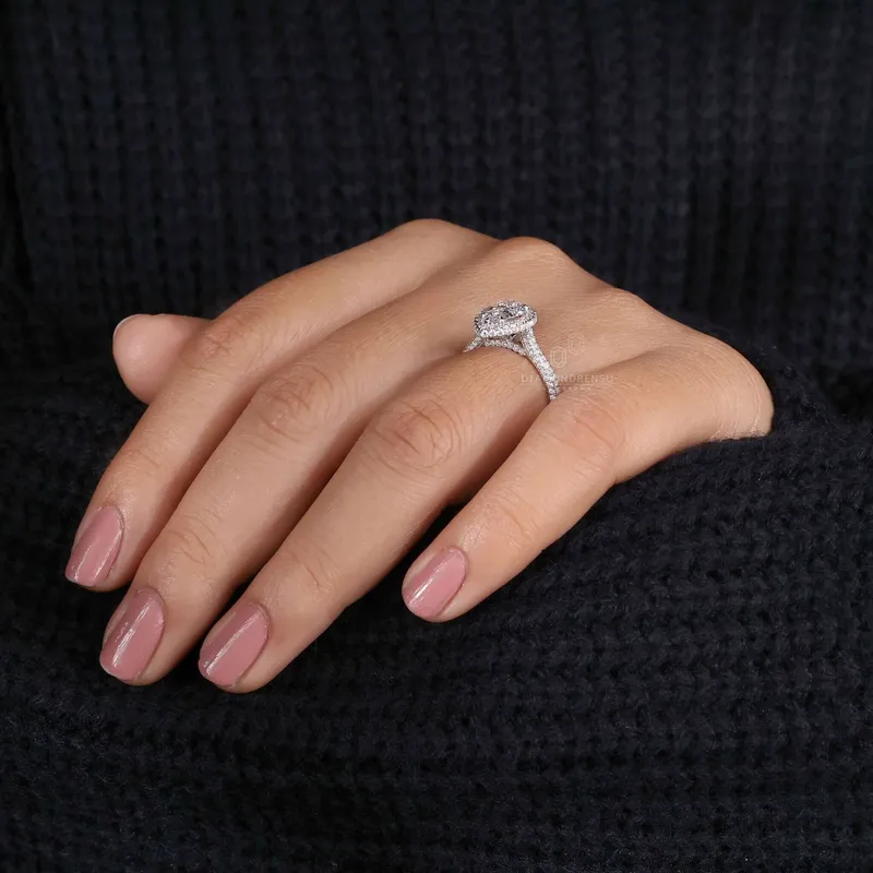 1.0 CT Pear Cut Three Sided Pave Set Lab Grown Diamond Engagement Ring view 8