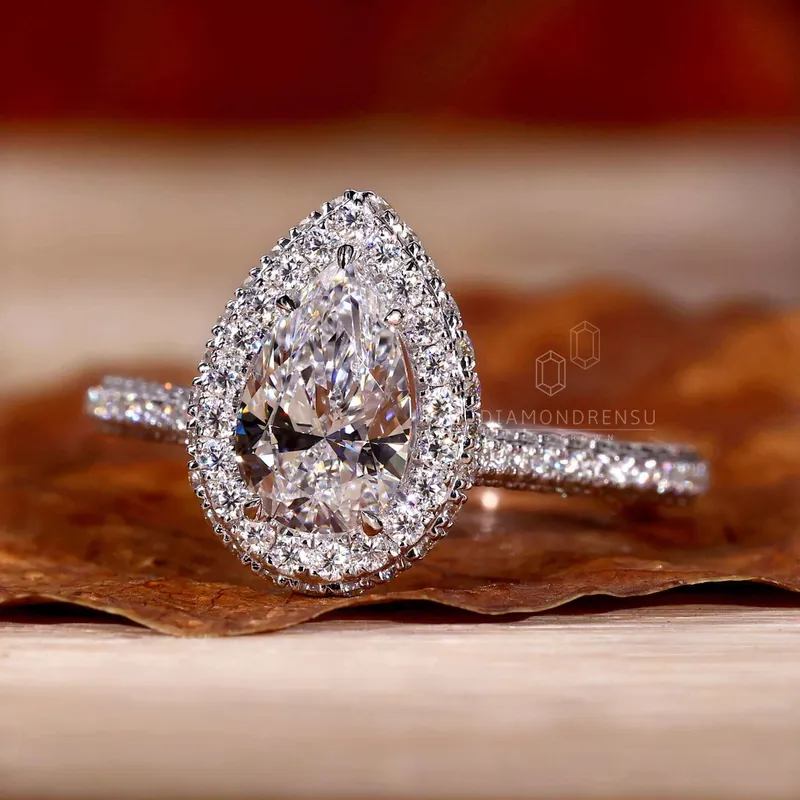 1.0 CT Pear Cut Three Sided Pave Set Lab Grown Diamond Engagement Ring view 5