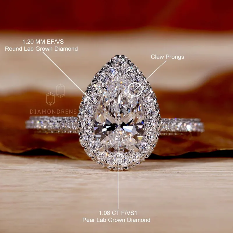 1.0 CT Pear Cut Three Sided Pave Set Lab Grown Diamond Engagement Ring view 9