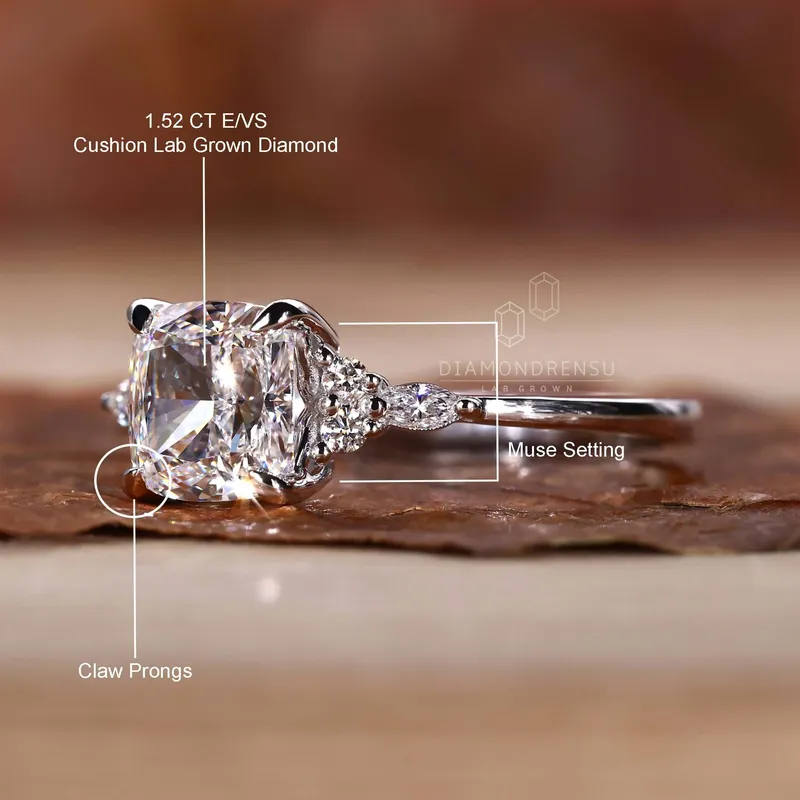 1.0 to 2.0 CT Cushion Cut Lab Grown Diamond Engagement Ring vy 9