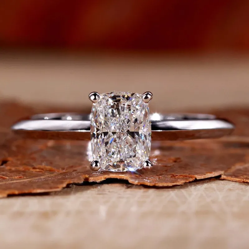 1.01 CT Elongated Cushion Cut Lab Grown Diamond Ring, Knife Edge Band cushion cut engagement ring