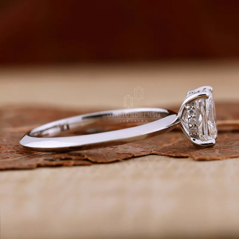 1.01 CT Elongated Cushion Cut Lab Grown Diamond Ring, Knife Edge Band vy 7