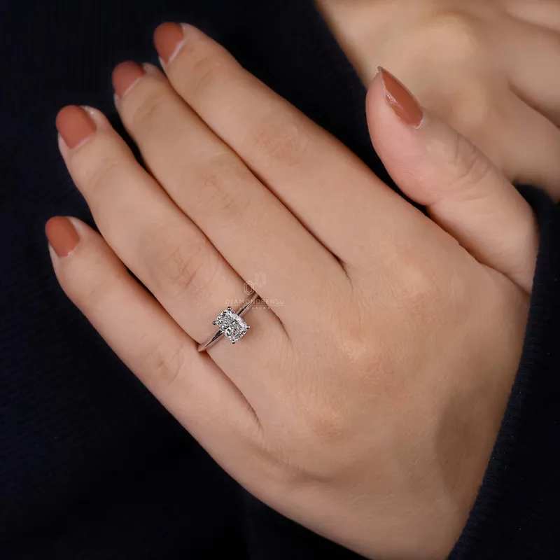 1.01 CT Elongated Cushion Cut Lab Grown Diamond Ring, Knife Edge Band vy 8