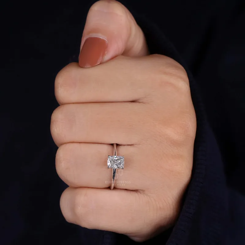 1.01 CT Elongated Cushion Cut Lab Grown Diamond Ring, Knife Edge Band vy 9