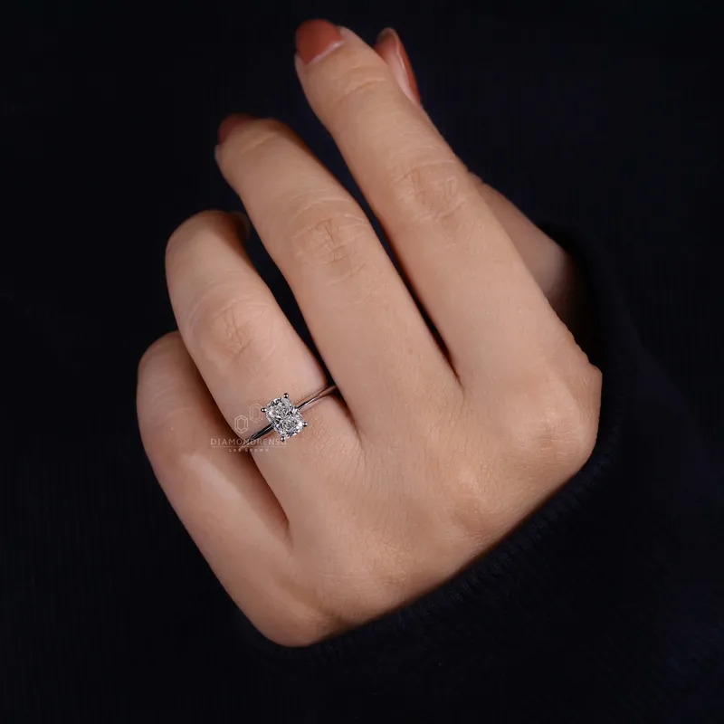 1.01 CT Elongated Cushion Cut Lab Grown Diamond Ring, Knife Edge Band vy 2