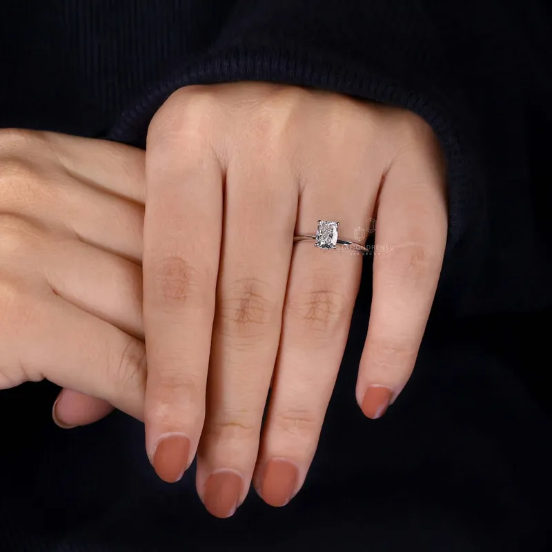 1.01 CT Elongated Cushion Cut Lab Grown Diamond Ring, Knife Edge Band vy 5