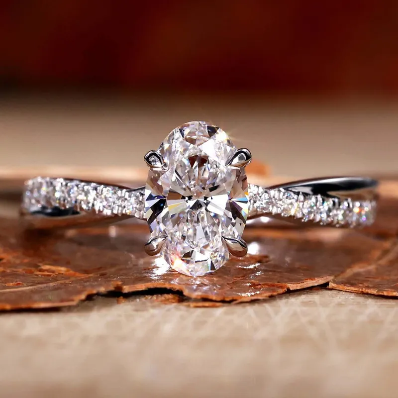 1.01 CT Oval Cut Lab Grown Diamond Engagement Ring, Twisted Band oval cut engagement ring