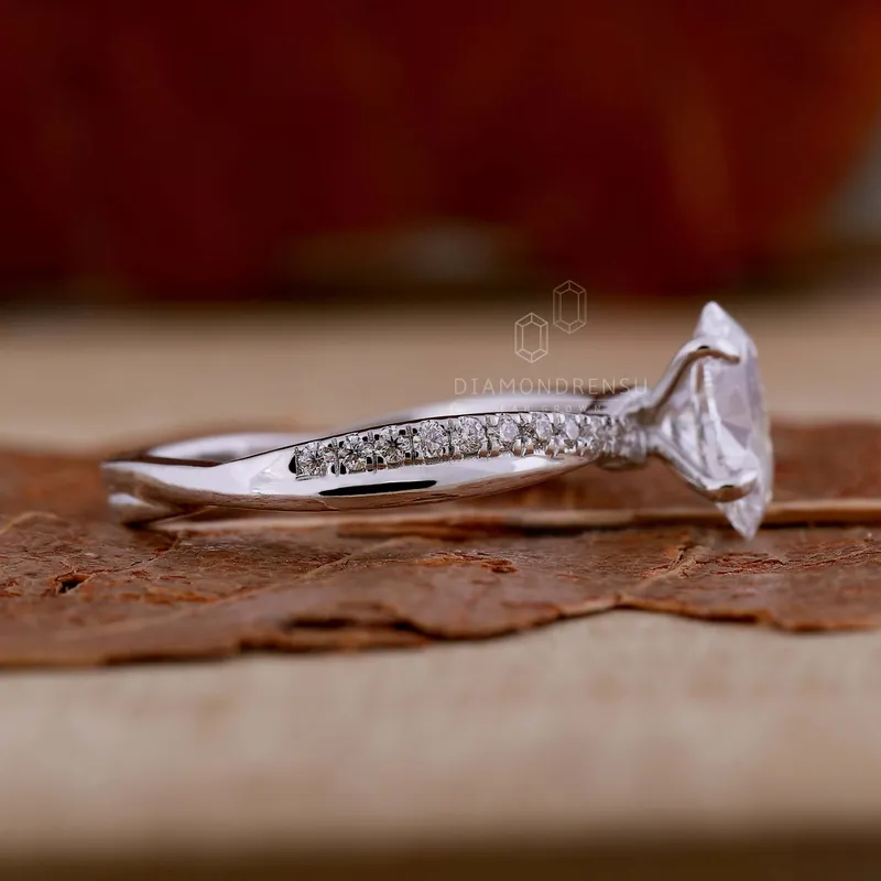 1.01 CT Oval Cut Lab Grown Diamond Engagement Ring, Twisted Band view 3