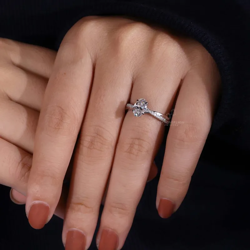 1.01 CT Oval Cut Lab Grown Diamond Engagement Ring, Twisted Band view 4