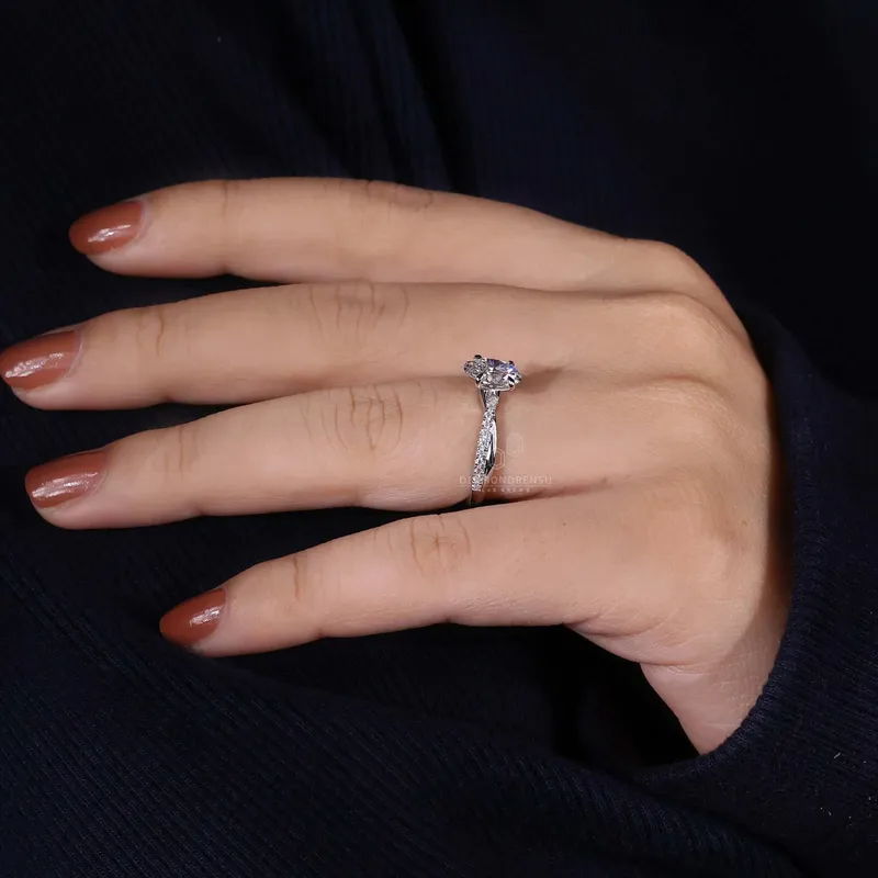 1.01 CT Oval Cut Lab Grown Diamond Engagement Ring, Twisted Band view 6