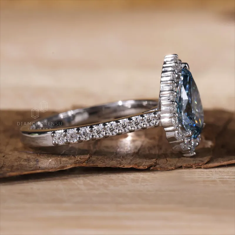 1.01 CT Pear Blue Diamond Ring, Pear Lab Grown Blue Diamond Engagement Ring vy 5
