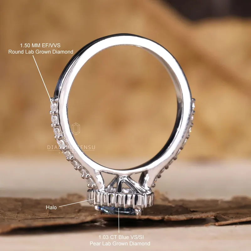 1.01 CT Pear Blue Diamond Ring, Pear Lab Grown Blue Diamond Engagement Ring vy 9