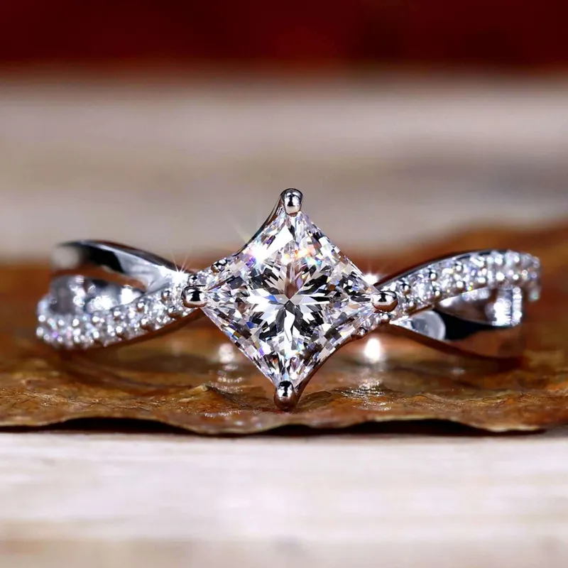 1.01 CT Princess Cut Lab Grown Diamond Twisted Pave Engagement Ring round cut engagement ring