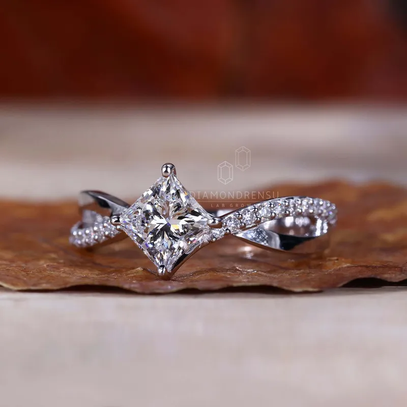 1.01 CT Princess Cut Lab Grown Diamond Twisted Pave Engagement Ring view 5