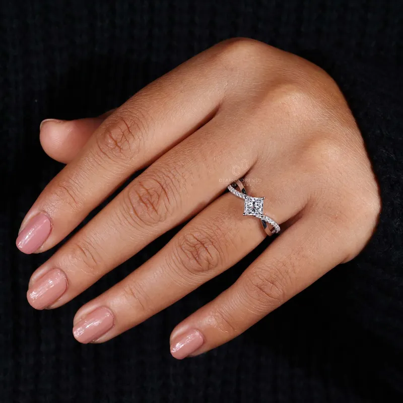 1.01 CT Princess Cut Lab Grown Diamond Twisted Pave Engagement Ring view 2