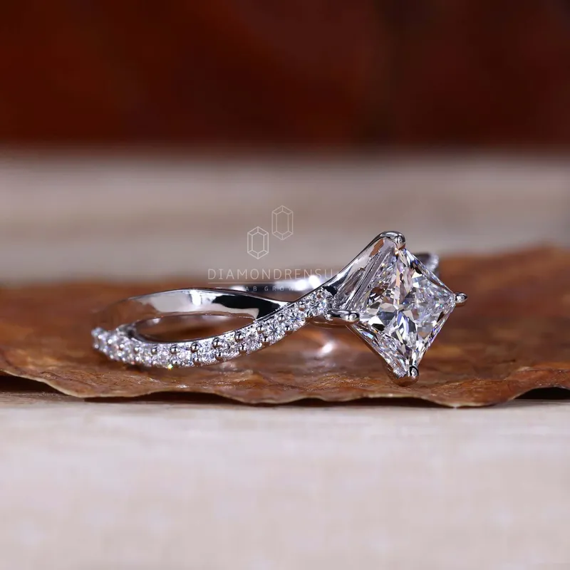 1.01 CT Princess Cut Lab Grown Diamond Twisted Pave Engagement Ring view 3