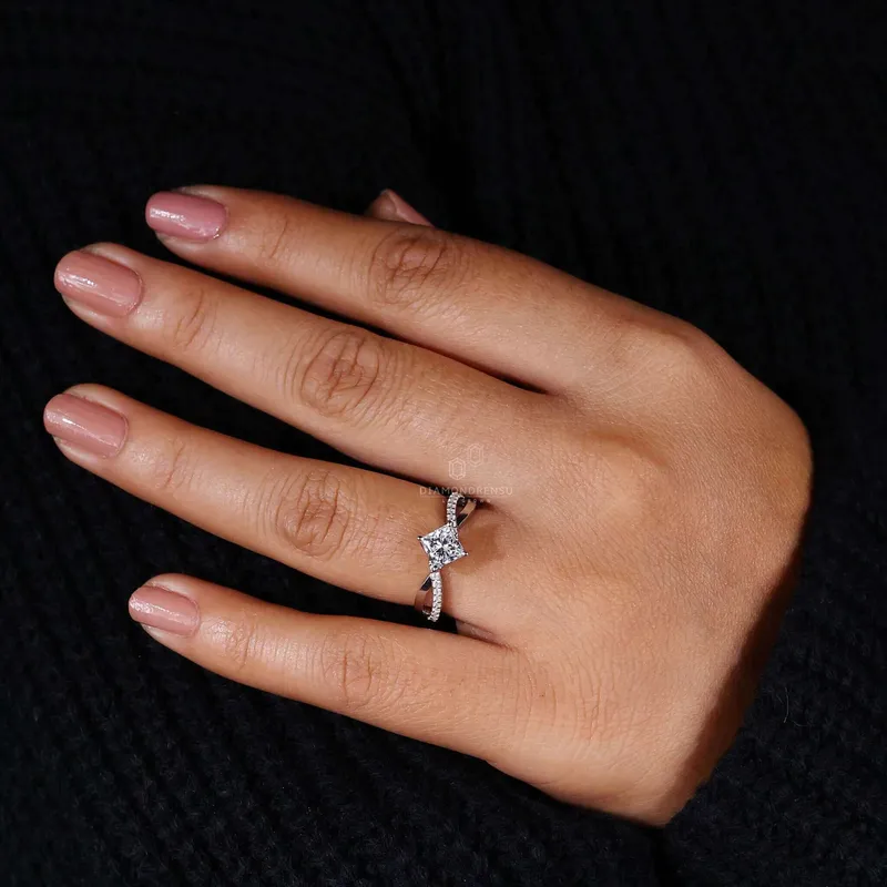 1.01 CT Princess Cut Lab Grown Diamond Twisted Pave Engagement Ring view 8