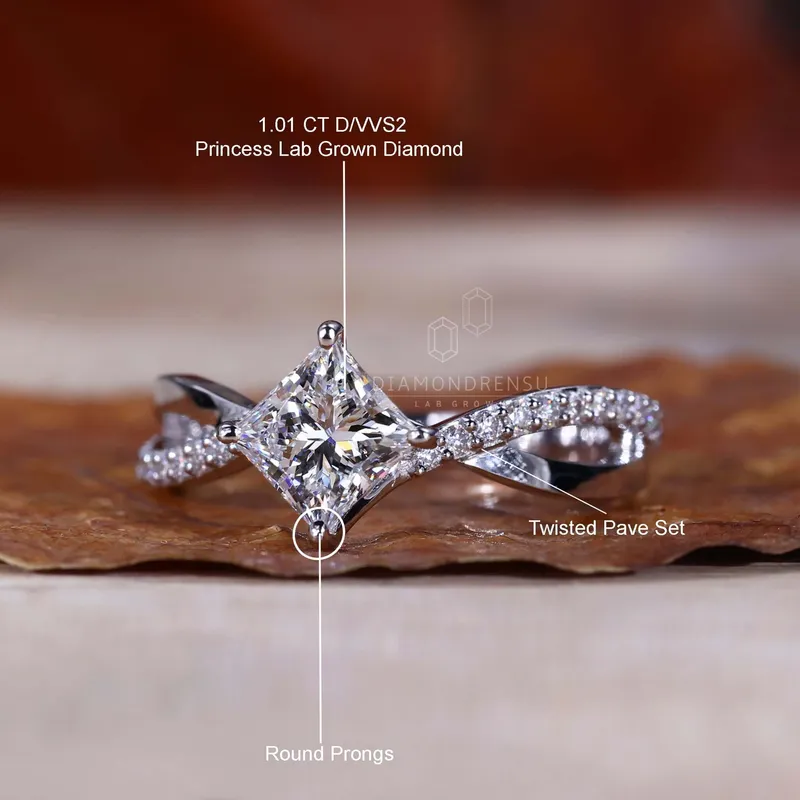1.01 CT Princess Cut Lab Grown Diamond Twisted Pave Engagement Ring view 9