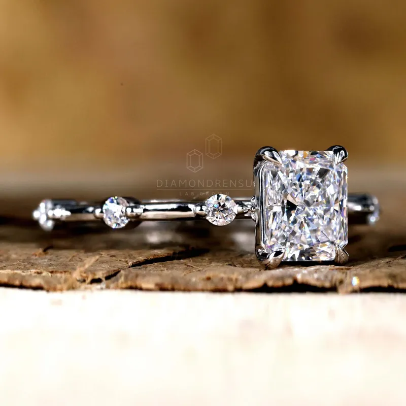 1.01 CT Radiant Cut E/VS Lab Created Diamond Engagement Ring, Distance Pave Setting Ring vy 4