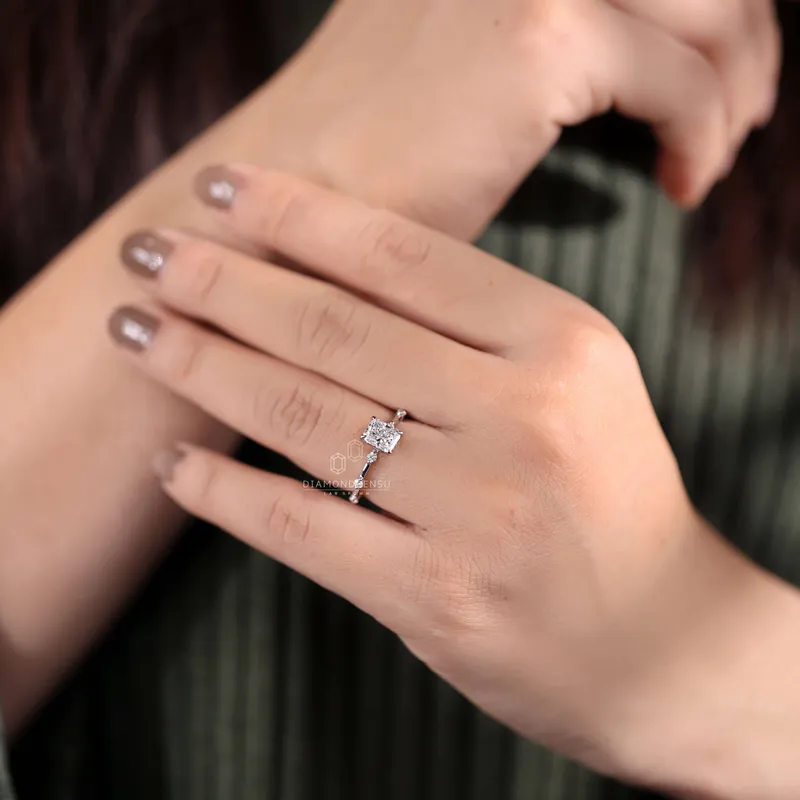 1.01 CT Radiant Cut E/VS Lab Created Diamond Engagement Ring, Distance Pave Setting Ring vy 8
