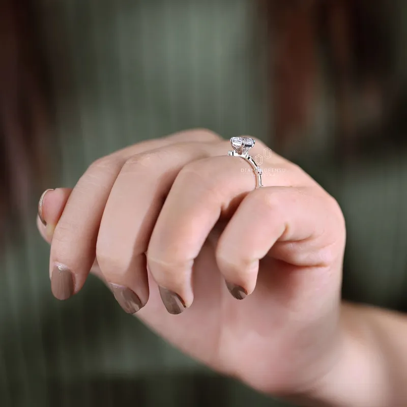 1.01 CT Radiant Cut E/VS Lab Created Diamond Engagement Ring, Distance Pave Setting Ring vy 9