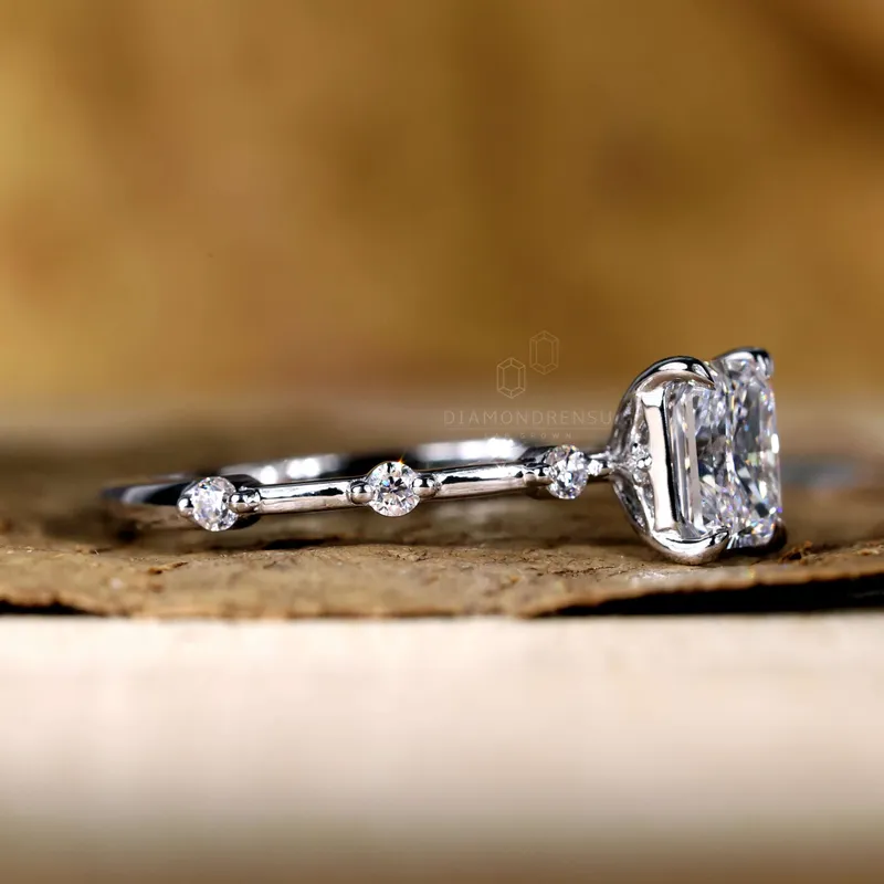 1.01 CT Radiant Cut E/VS Lab Created Diamond Engagement Ring, Distance Pave Setting Ring vy 6