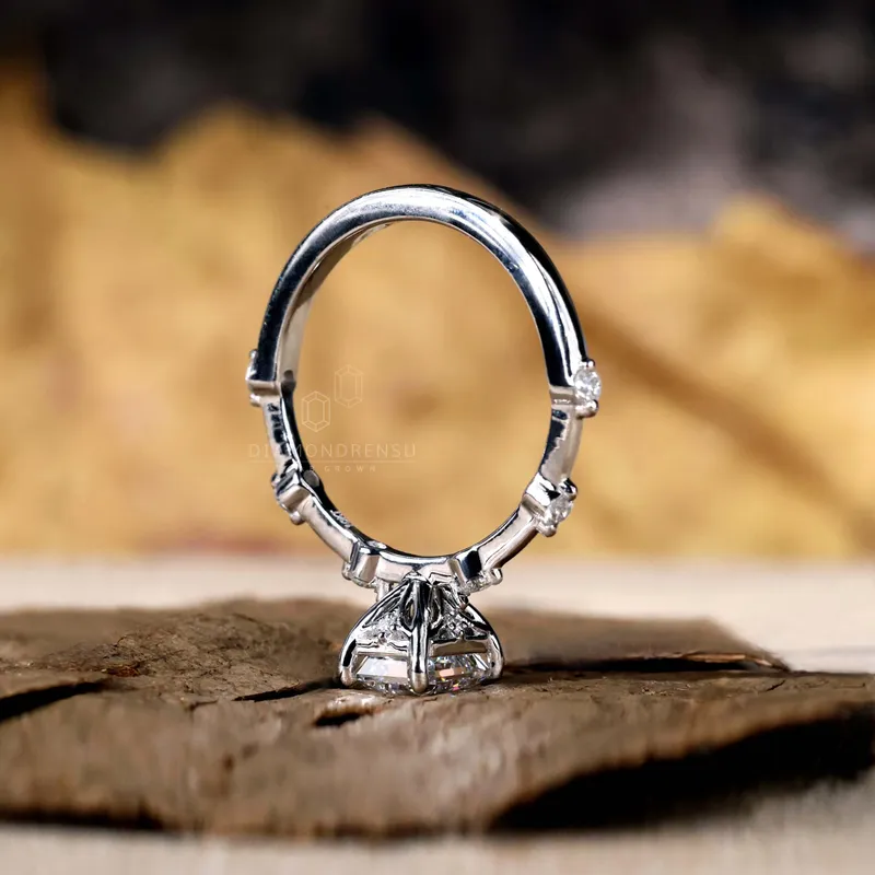 1.01 CT Radiant Cut E/VS Lab Created Diamond Engagement Ring, Distance Pave Setting Ring vy 3