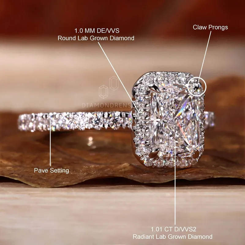 1.01 CT Radiant Cut Lab Grown Diamond D/VVS2 Halo Engagement Ring view 9