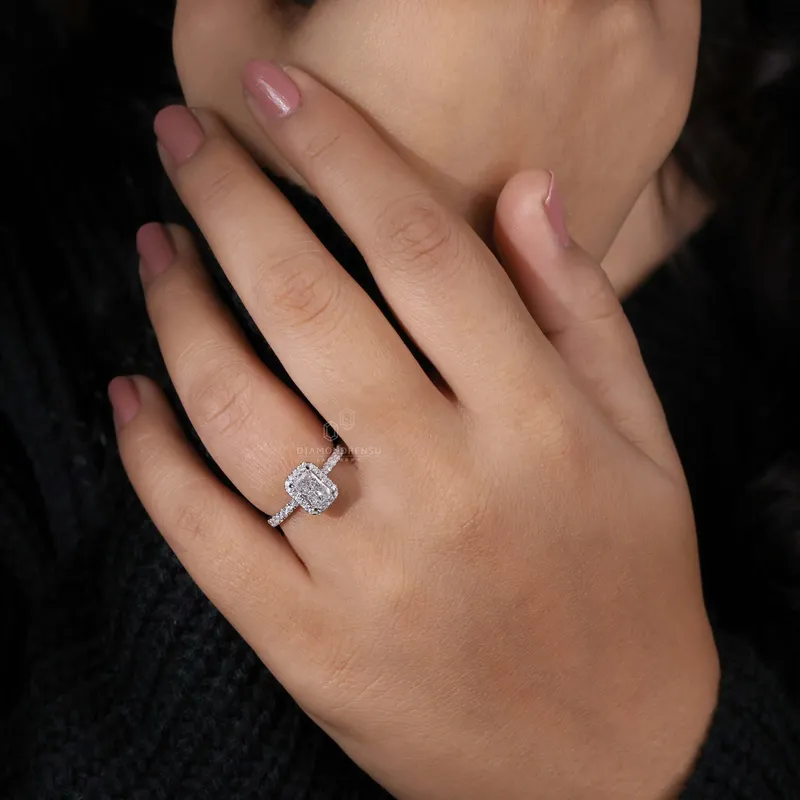 1.01 CT Radiant Cut Lab Grown Diamond D/VVS2 Halo Engagement Ring view 2