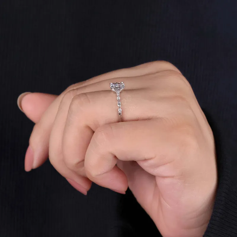 1.01 CT Radiant Cut Lab Grown Diamond Engagement Ring, Side Marquise and Round Cut Floating Bubble Pave Set Ring view 10
