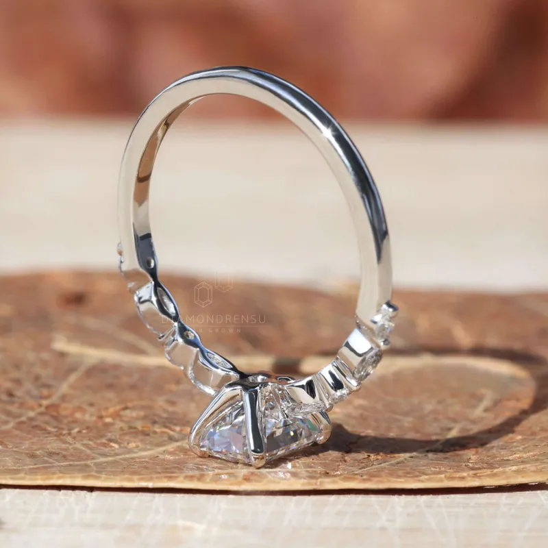 1.01 CT Radiant Cut Lab Grown Diamond Engagement Ring, Side Marquise and Round Cut Floating Bubble Pave Set Ring view 7