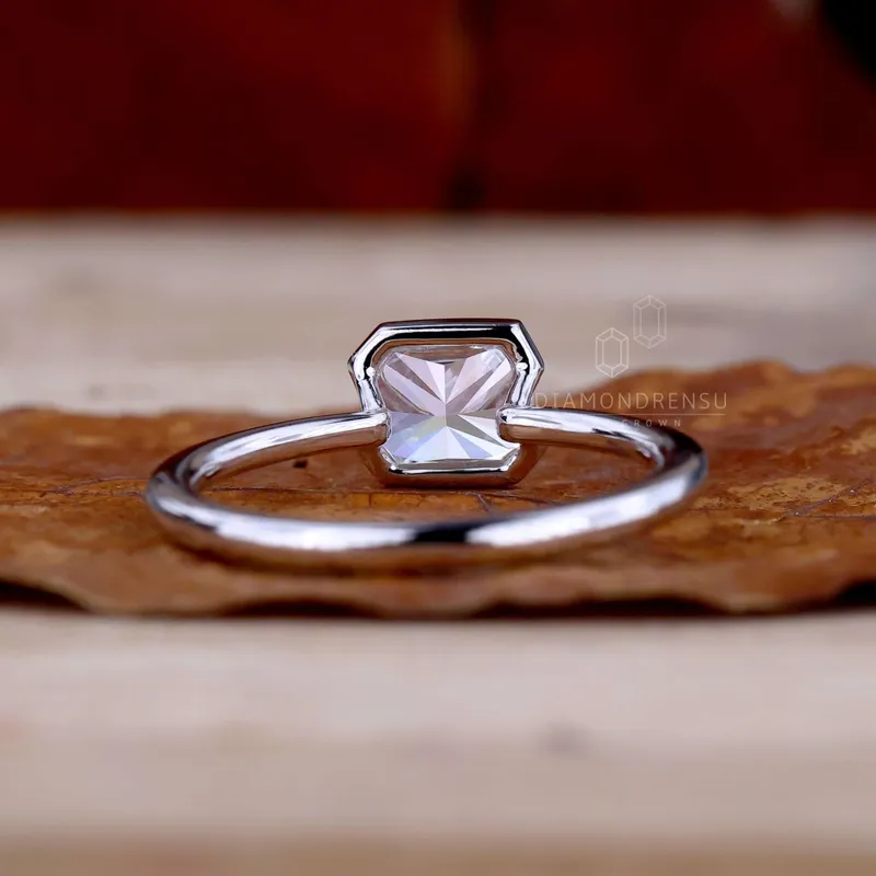 1.01 CT Radiant Cut Lab Grown Diamond Ring, Half Bezel East to West Setting vy 6
