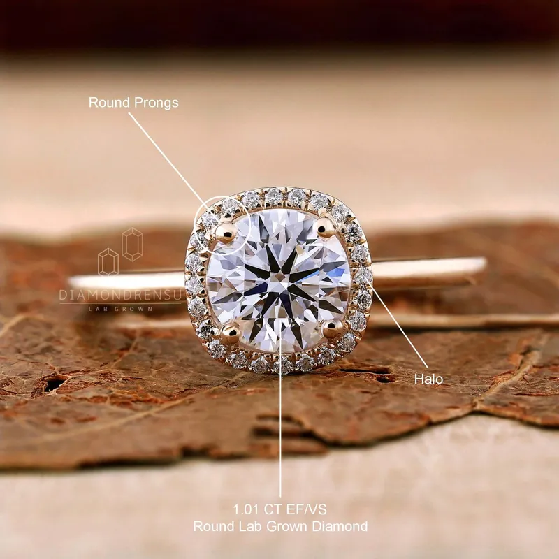 1.01 CT Round Diamond Halo Engagement Ring, EF/VS Lab Grown Diamonds view 9