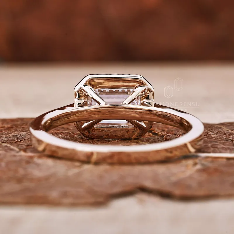 1.02 CT Emerald Cut D/VVS2 Lab Grown Diamond Halo Engagement Ring, Cathedral Set Ring vy 5