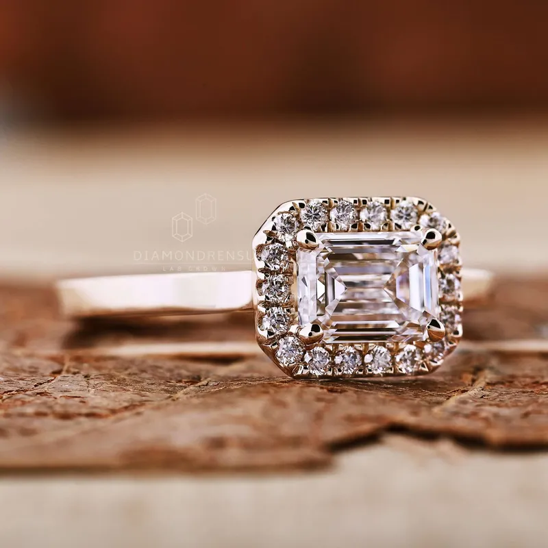 1.02 CT Emerald Cut D/VVS2 Lab Grown Diamond Halo Engagement Ring, Cathedral Set Ring vy 6