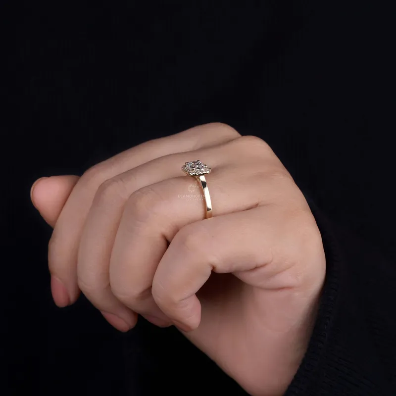 1.02 CT Emerald Cut D/VVS2 Lab Grown Diamond Halo Engagement Ring, Cathedral Set Ring vy 7