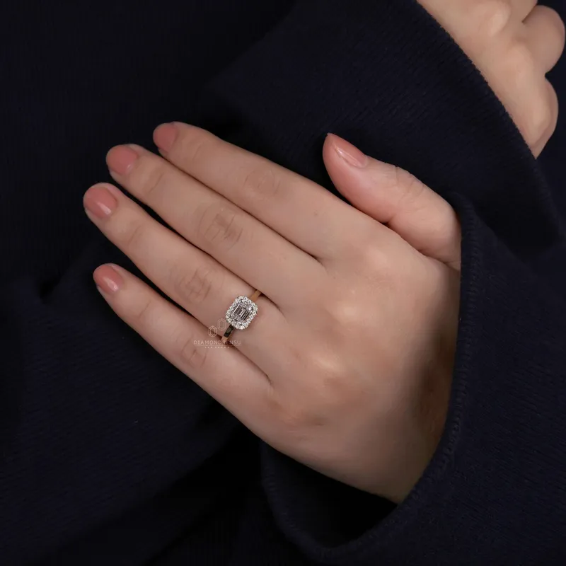 1.02 CT Emerald Cut D/VVS2 Lab Grown Diamond Halo Engagement Ring, Cathedral Set Ring vy 4