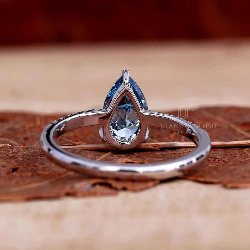 1.02 CT Fancy Blue Pear Cut Lab Grown Diamond Pave Engagement Ring view 5