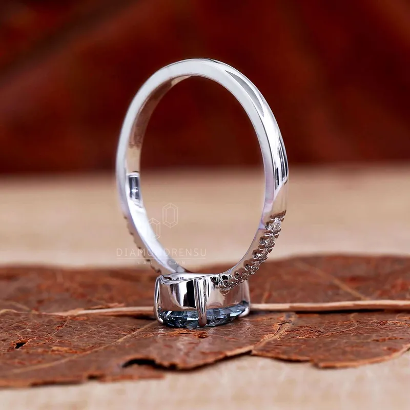 1.02 CT Fancy Blue Pear Cut Lab Grown Diamond Pave Engagement Ring view 3