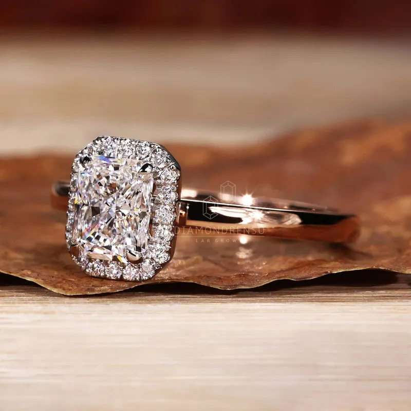 1.02 CT Radiant Cut D/VS1 Lab Grown Diamond Halo Engagement Ring vy 4
