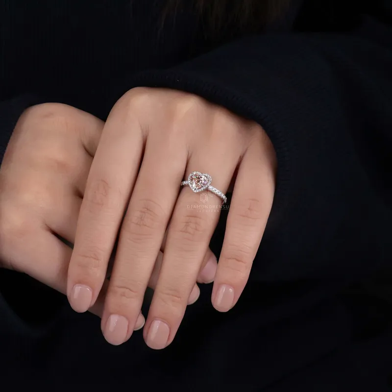 1.03 CT Fancy Intense Pink Heart Lab Grown Diamond Engagement Ring view 3