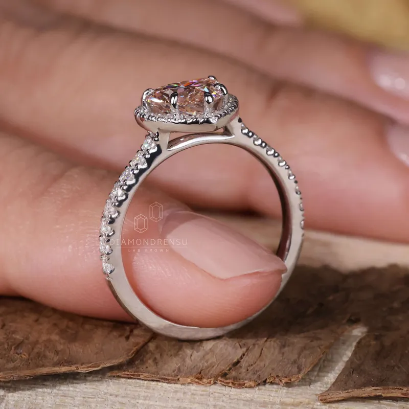1.03 CT Fancy Intense Pink Heart Lab Grown Diamond Engagement Ring view 2