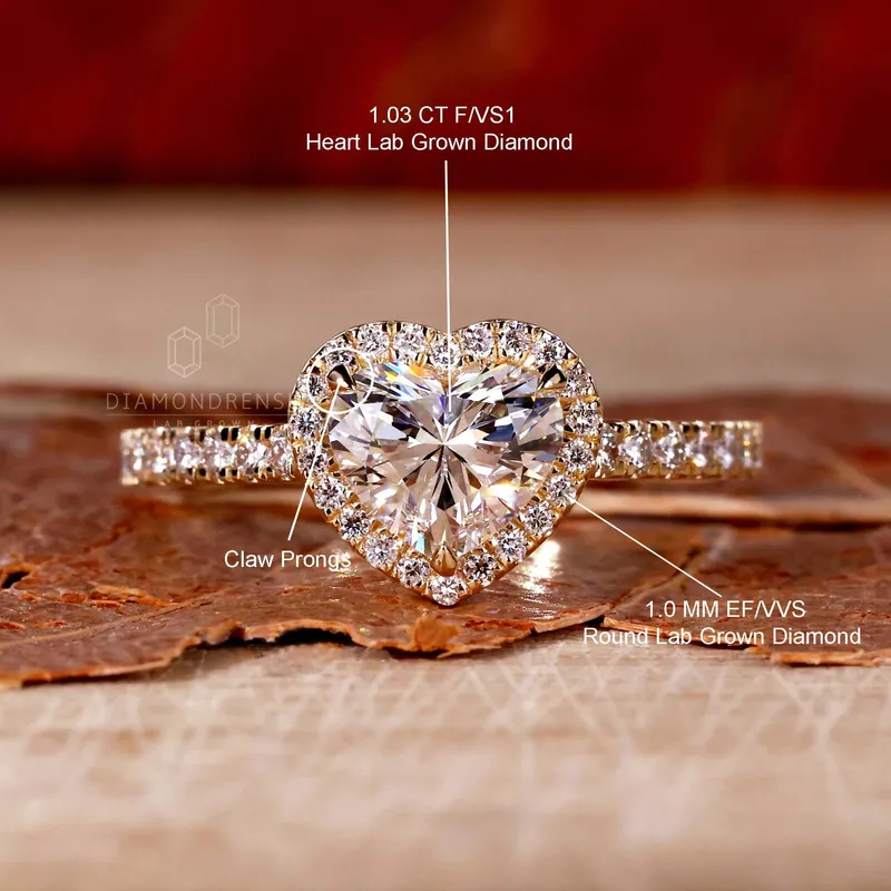 1.03 CT Heart Shape Lab Grown Diamond Halo Engagement Ring view 9