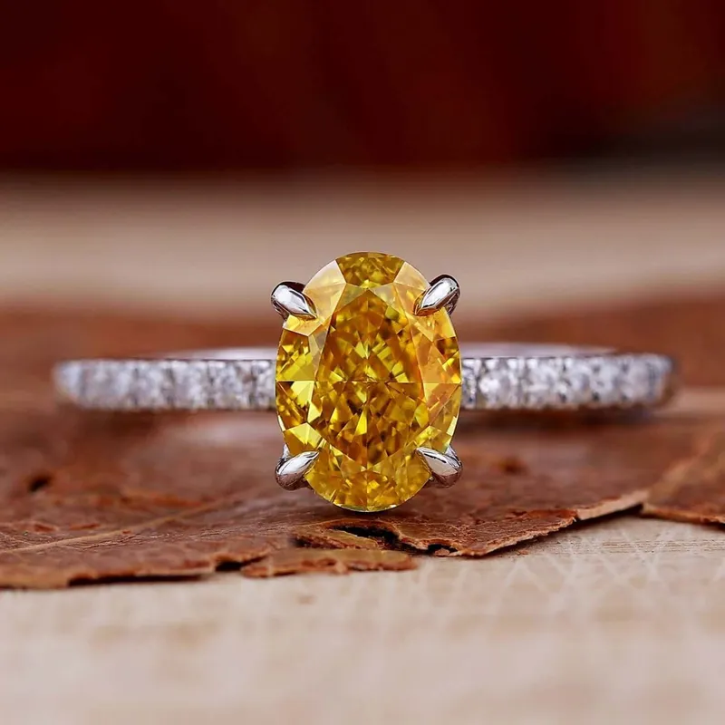 1.10 CT Fancy Yellow Oval Lab Grown Diamond Engagement Ring for Women round cut engagement ring