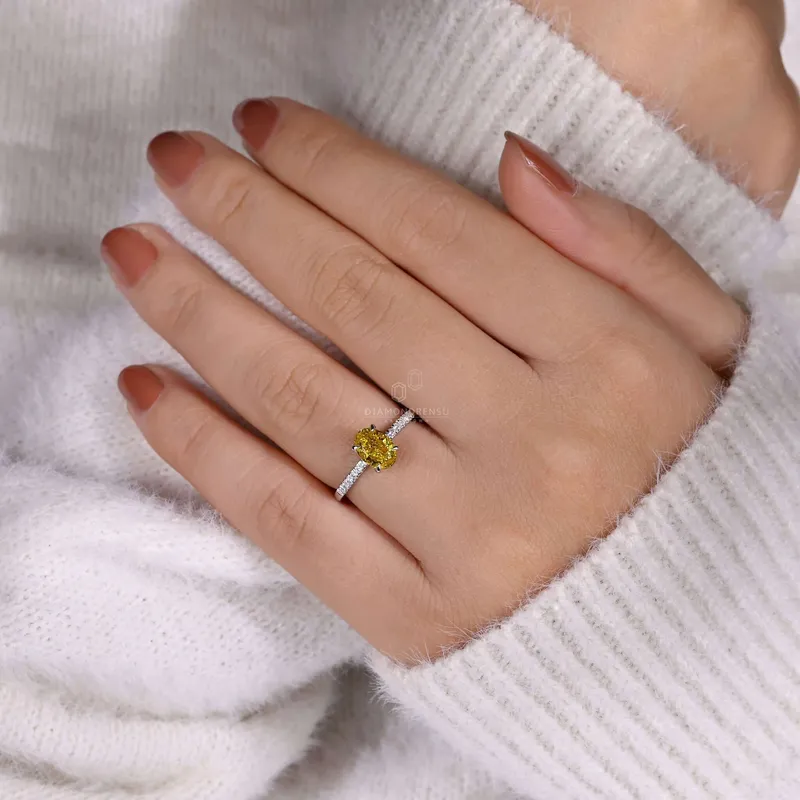 1.10 CT Fancy Yellow Oval Lab Grown Diamond Engagement Ring for Women vy 4
