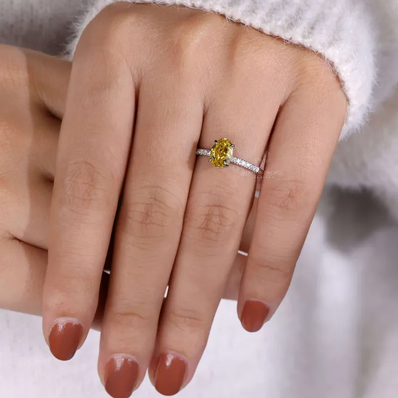 1.10 CT Fancy Yellow Oval Lab Grown Diamond Engagement Ring for Women vy 7